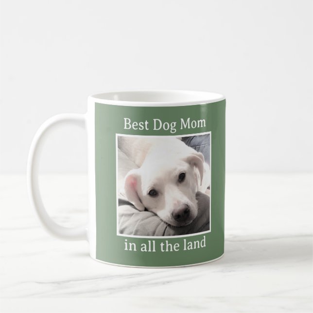 Best Dog Mum Cute Puppy Dog Green Heart Coffee Mug (Left)