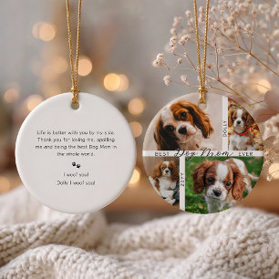 Best Dog Mum Ever 4 Photo Personalised Christmas Ceramic Tree Decoration