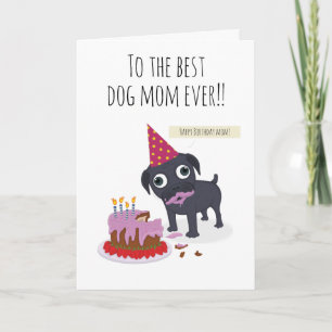 Best dog mum ever, birthday cake funny black pug card