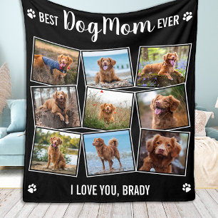 Best Dog Mum Ever Black Photo Collage Fleece Blanket
