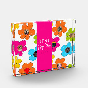 Best Dog Mum Ever Colourful Flower Photo Collage  Block