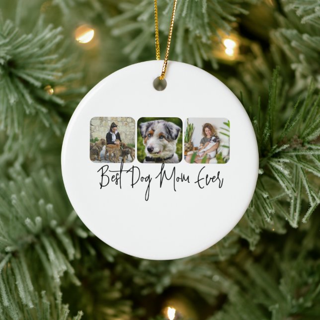 Best Dog Mum Ever - Custom 3-Photo Collage Ceramic Tree Decoration (Tree)