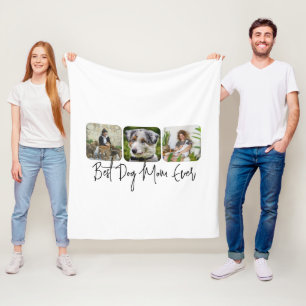 Best Dog Mum Ever - Custom 3-Photo Collage Fleece Blanket