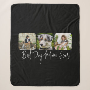 Best Dog Mum Ever - Custom 3-Photo Collage Sherpa Blanket