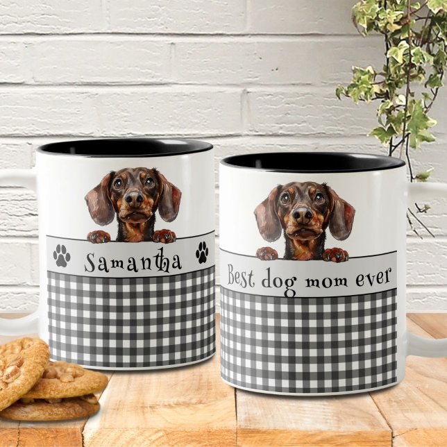Best Dog Mum Ever Dachshund Custom Text Two-Tone Coffee Mug (Creator Uploaded)