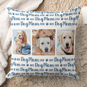 Best Dog Mum Ever Fun Blue Photo Cushion