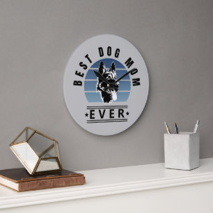 Best Dog Mum Ever German Shepherd Vintage Sunset Large Clock