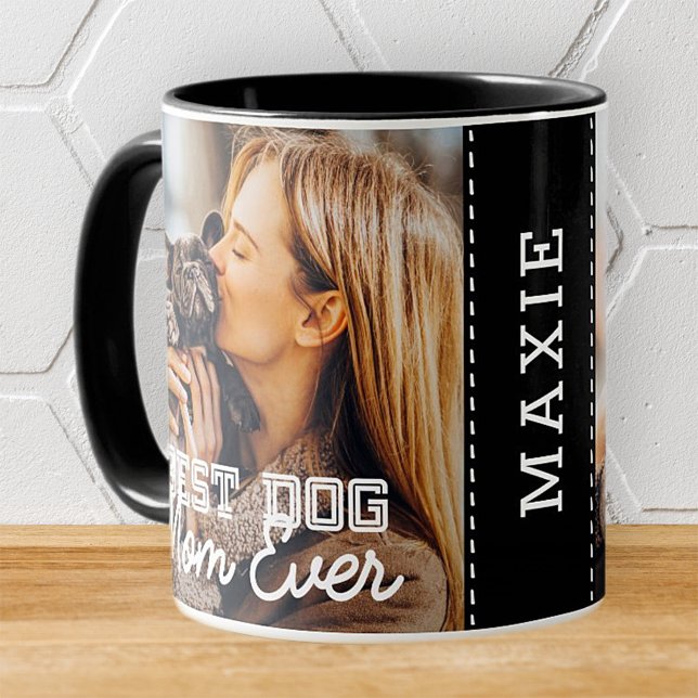 Best Dog Mum Ever Modern Custom Photo and Dog Name Mug (Creator Uploaded)