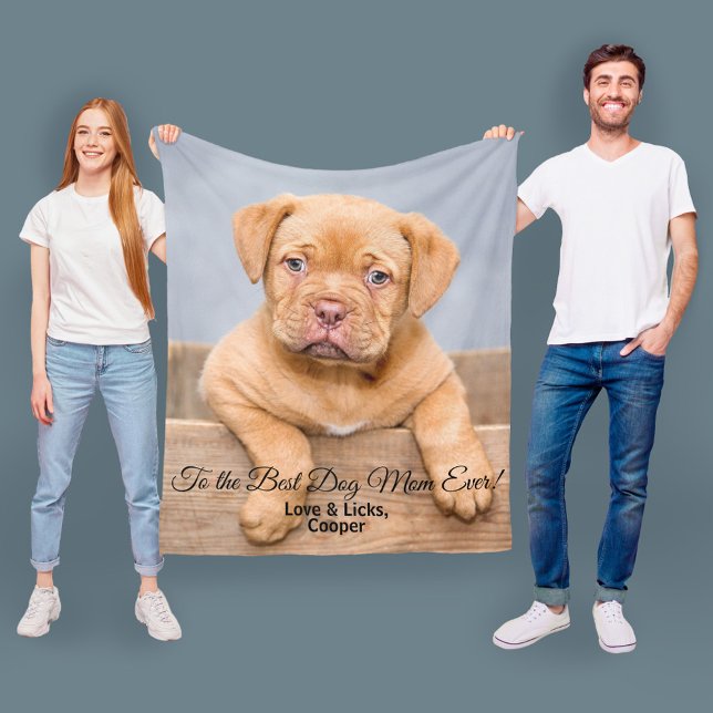 Best Dog Mum Ever Mother’s Day Custom Photo & Text Fleece Blanket (Creator Uploaded)