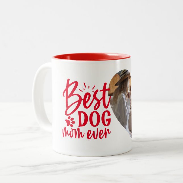 Best Dog Mum Ever Name Pet Photo Red Two-Tone Coffee Mug (Front Left)