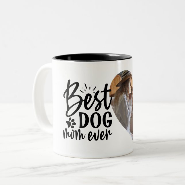 Best Dog Mum Ever Name Pet Photo Two-Tone Coffee Mug (Front Left)