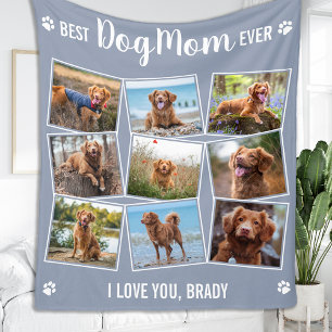 Best Dog Mum Ever Personalised 9 Photo Collage Fleece Blanket