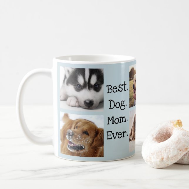 Best Dog Mum Ever Pet Photo Personalised Blue Coffee Mug (With Donut)
