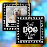 Best Dog Mum Ever Photo Black White Paws Type Bold Ceramic Ornament<br><div class="desc">“Best Dog Mum Ever.” Every day is better with your best friend by your side. The front sports fun, white typography and handwritten white script with a playful border of white paw prints on a black square. The back showcases your dog’s custom photo, their name and more paw prints. Surprise...</div>