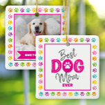 Best Dog Mum Ever Photo Pink Type on White Custom Ceramic Ornament<br><div class="desc">“Best Dog Mum Ever.” Every day is better with your best friend by your side. The front sports fun, hot pink typography and handwritten grey script with a playful border of multicolor purple, pink, orange, yellow, turquoise and green paw prints on a white square. The back showcases your dog’s custom...</div>