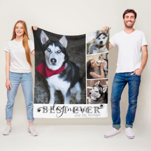 Best Dog Mum Ever Script 4 Photo Collage Pawprints Fleece Blanket