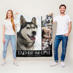 Best Dog Mum Ever Script Pawprints 4 Photo Black Fleece Blanket