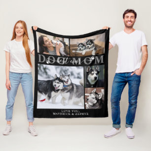Best Dog Mum Ever Script Pawprints 5 Photo Black Fleece Blanket