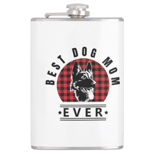 Best Dog Mum Ever Shepherd Dog Buffalo Check Hip Flask