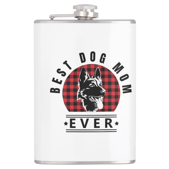 Best Dog Mum Ever Shepherd Dog Buffalo Check Hip Flask (Front)