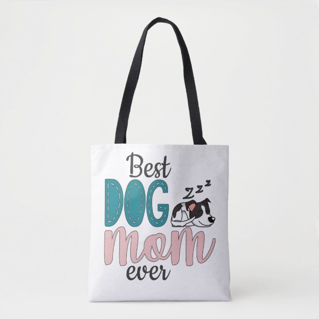 Best dog mum ever with sleeping puppy & pawprints tote bag (Front)