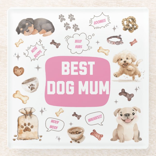 Best Dog Mum Glass Coaster (Front)