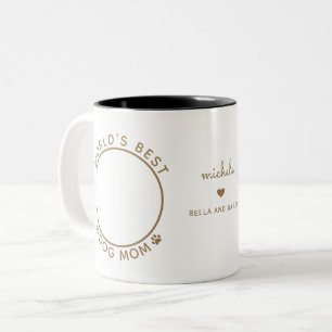 Best Dog Mum Gold Two Photo Modern Typography Two-Tone Coffee Mug