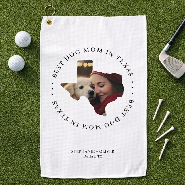 Best Dog Mum in Texas Personalised Photo Golf Towel (Personalize with photo, names, and city location.  )