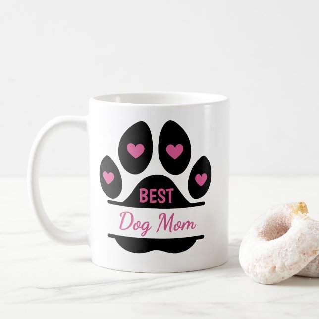 Best Dog Mum Paw Print Coffee Mug (With Donut)