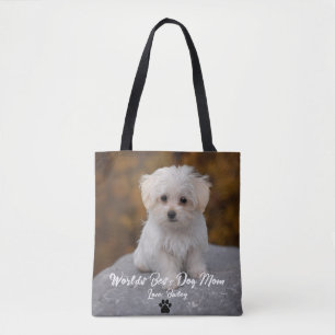 Best Dog Mum Paw Print Custom Pet Photo Tote Bag