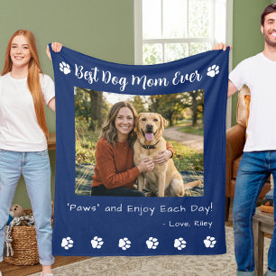 Best Dog Mum Paws Blue Pet Photo Fleece Blanket