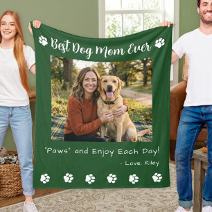 Best Dog Mum Paws Green Pet Photo Fleece Blanket