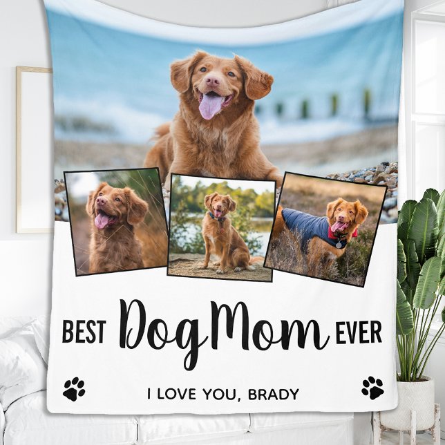 Best Dog Mum Personalised 4 Photo Collage Fleece Blanket (Creator Uploaded)