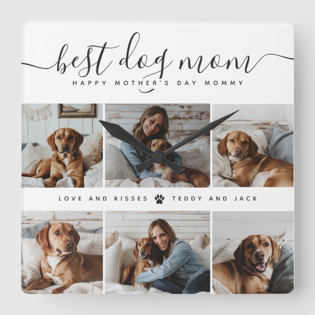 Best Dog Mum: Personalised Dog Photo Mother's Day Square Wall Clock (Front)