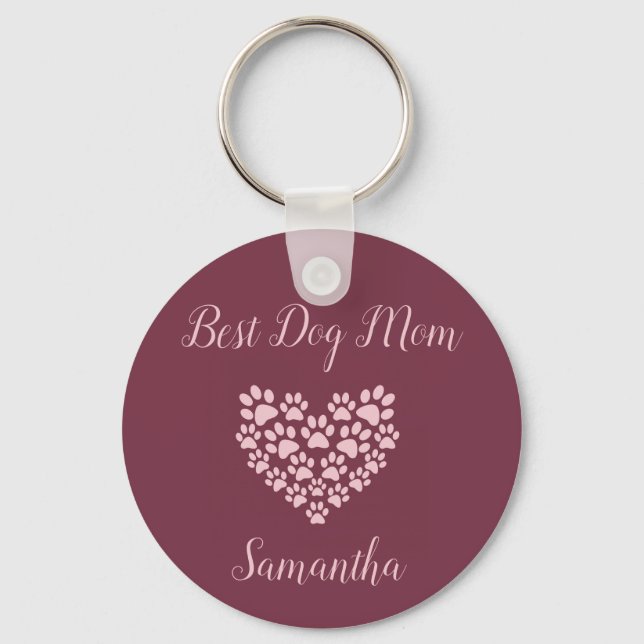Best Dog Mum Personalised Key Chain Maroon (Front)