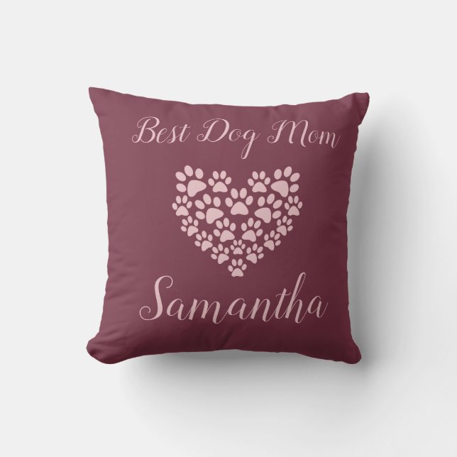 Best Dog Mum Personalised Throw Pillow Maroon (Front)