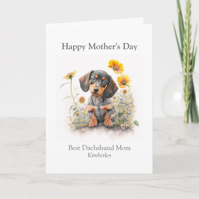 Best Dog Mum Pet Dachshund Florals Personalised  Holiday Card (Front)