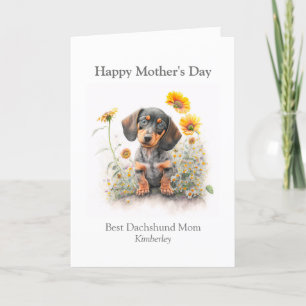 Best Dog Mum Pet Dachshund Florals Personalised  Holiday Card