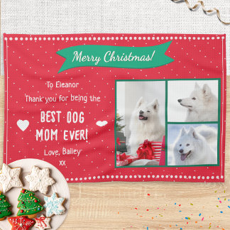 Best Dog Mum Pet Photo Collage Christmas Tea Towel