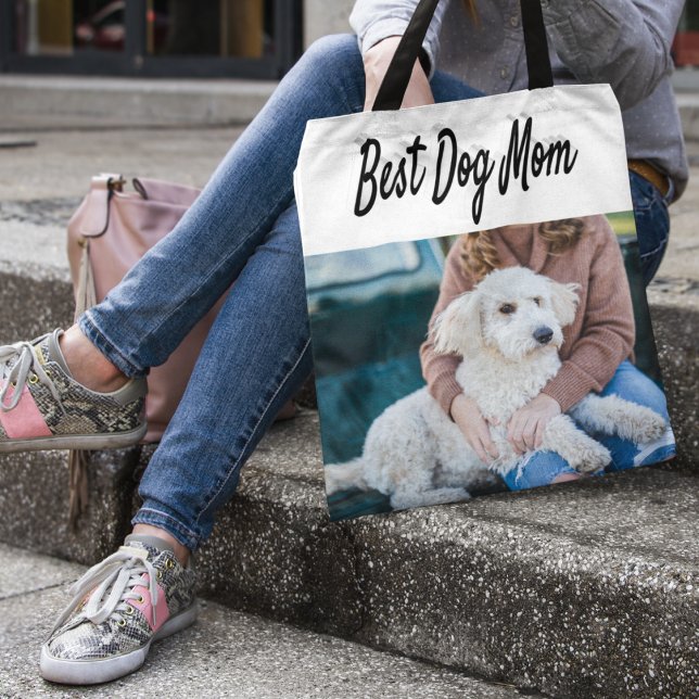 Best Dog Mum Photo Black  text  Tote Bag (Creator Uploaded)