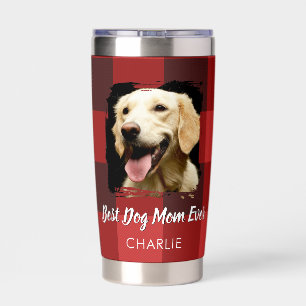 Best Dog Mum Red Buffalo Plaid Photo Christmas Insulated Tumbler