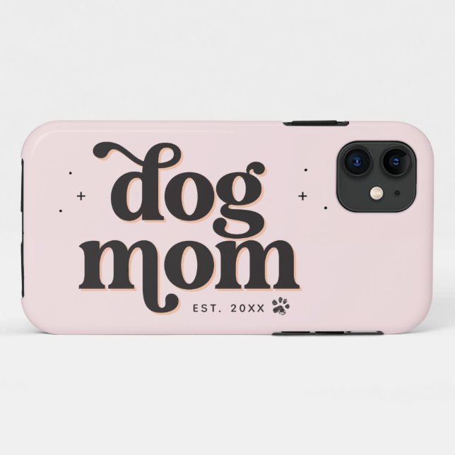 Best Dog Mum Trendy Retro Typography and Pawprint Case-Mate iPhone Case (Back (Horizontal))