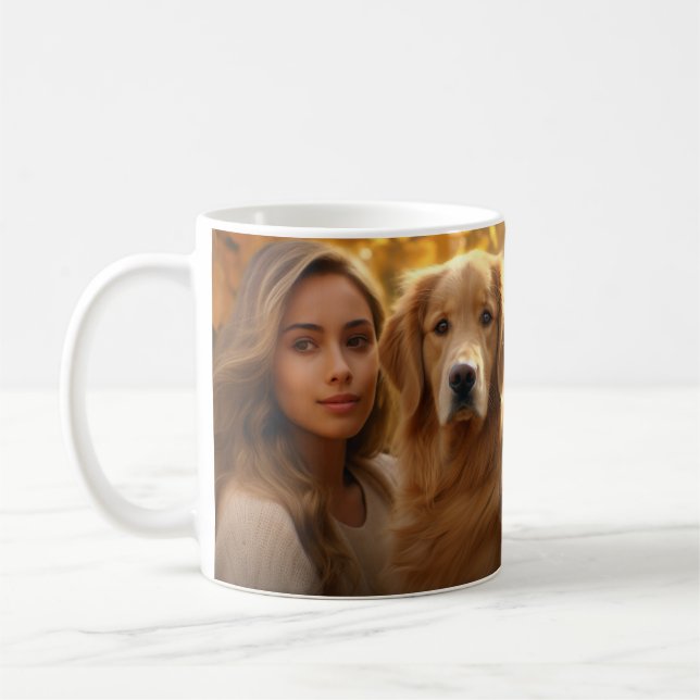 Best Dog Mum | Two Photo Modern Pencil Drawin Coffee Mug (Left)