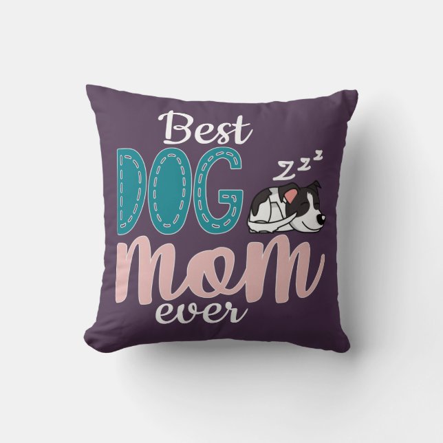 Best dog mum violet w/ cute sleeping spotted puppy cushion (Front)