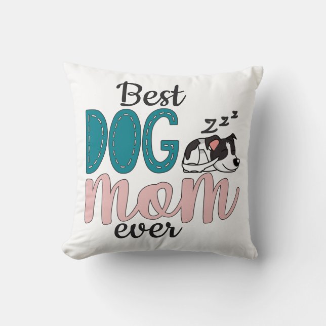 Best dog mum with lovely sleeping spotted puppy cushion (Front)