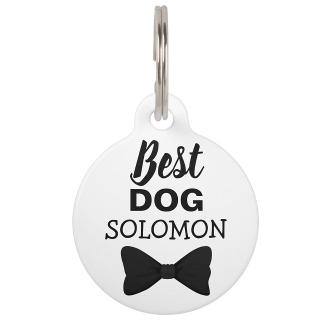 Best Dog pet wedding elegant black bowtie Tag (Front)