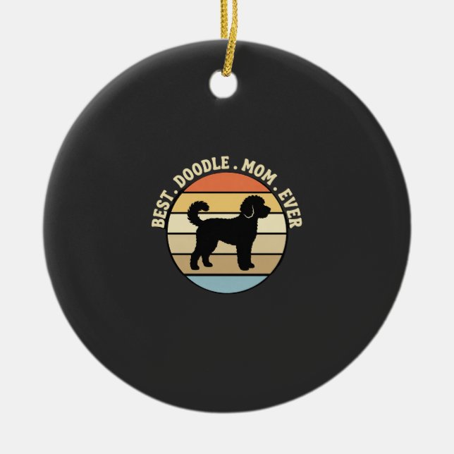 Best Doodle Mum Ever Retro Dog Ceramic Tree Decoration (Front)