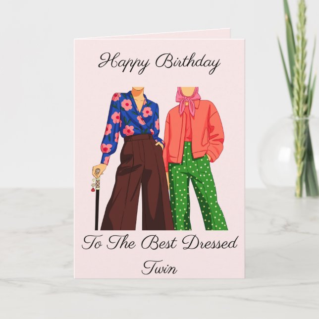 Best Dressed Adult Twins Birthday Card (Front)