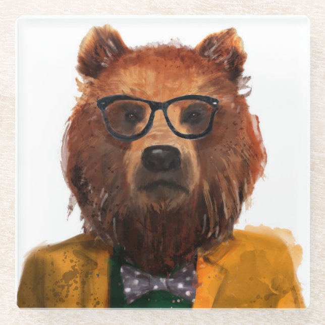 Best Dressed Bear Glass Coaster (Front)