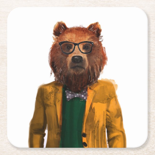 Best Dressed Bear Square Paper Coaster (Front)